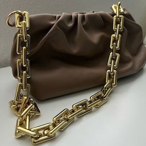 Beige Dumpling Clutch Purse with chain